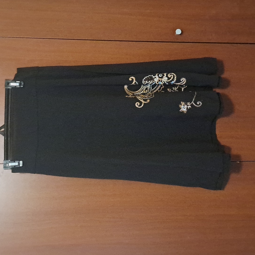 Black, unique, embellished, knee length skirt